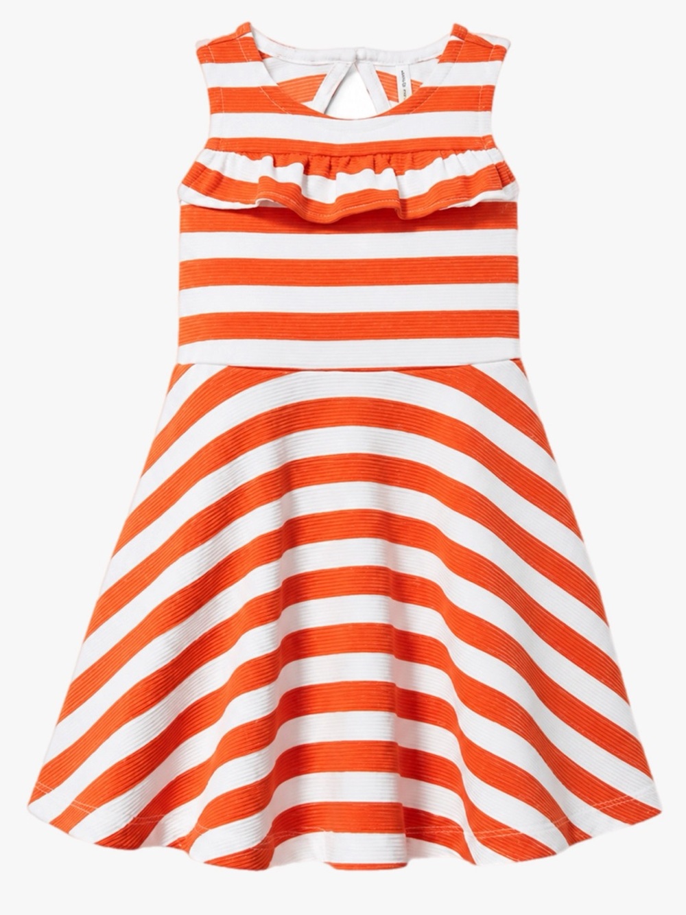 Janie & Jack Girls Size 12 Orange White Striped Ruffle Fit & Flare Dress